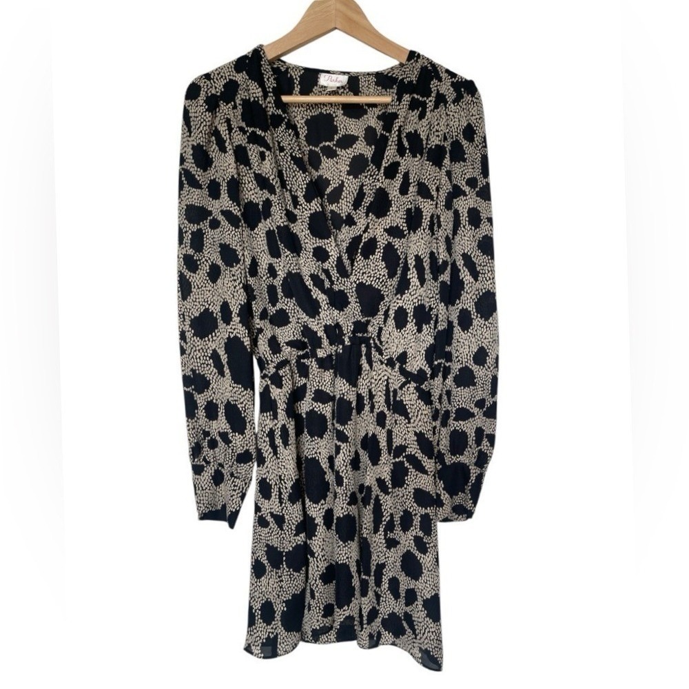 Parker Dress Womens S Mini Black Cream Abstract Animal Print Long Sleeve EUC
